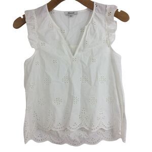 Madewell Eyelet Lace Garden V-Neck Scallop Sleeveless Blouse Tank Top White XXS